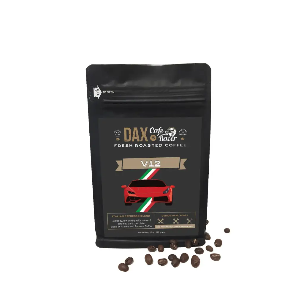Dark roast Italian espresso blend coffee beans.