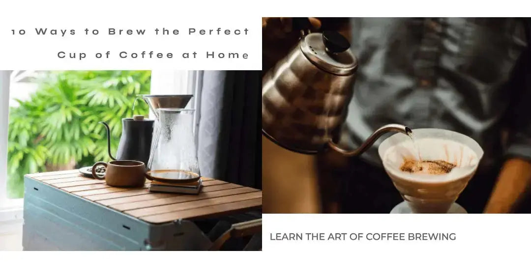 Pour over coffee being brewed with a ceramic dripper and paper filter, hot water being poured over the coffee grounds from a gooseneck kettle.