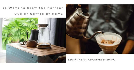 Pour over coffee being brewed with a ceramic dripper and paper filter, hot water being poured over the coffee grounds from a gooseneck kettle.