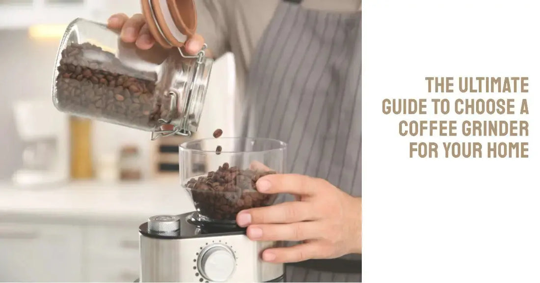 Person using an electric coffee grinder to grind fresh coffee beans.