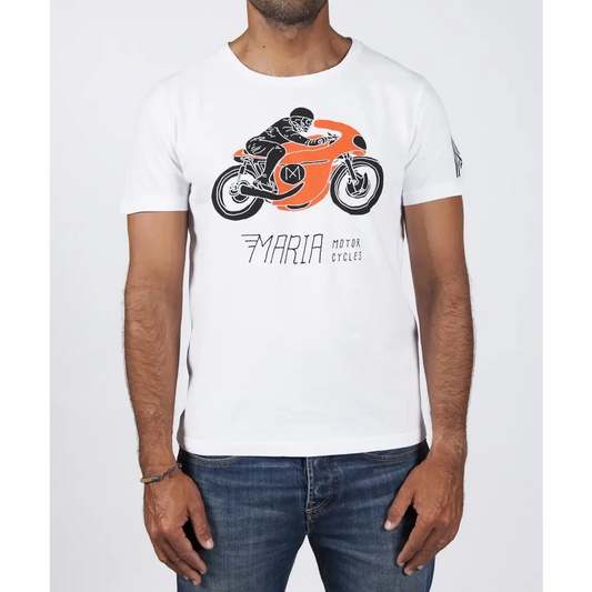 MEN SKULL RACER T-SHIRT - WHITE - DAX Cafe Racer